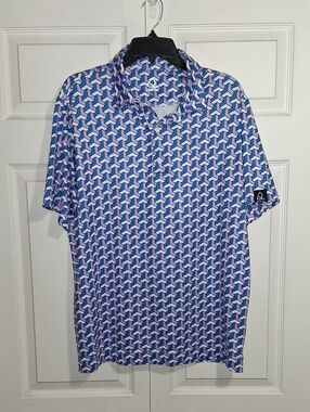 Deolax Geometric Short-Sleeve Polo - L - Blue Purple Dri Fit